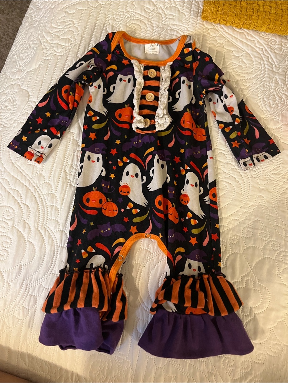 Halloween Ghost & Pumpkin Ruffle Romper - Kids Costume (Purple / Orange)